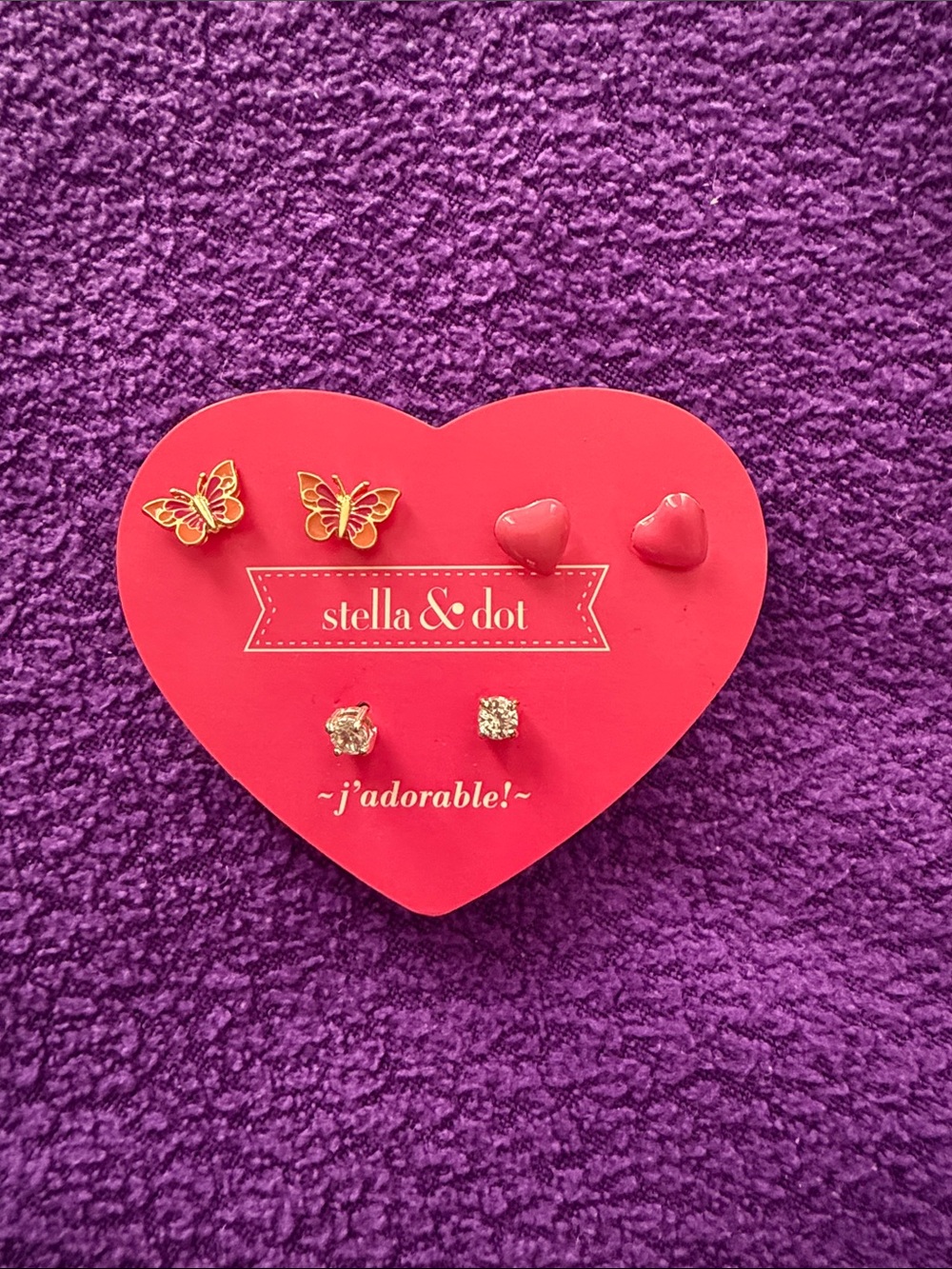 Stella & Dot Kids Butterfly, Heart and Crystal Earring Set - Pink/Gold